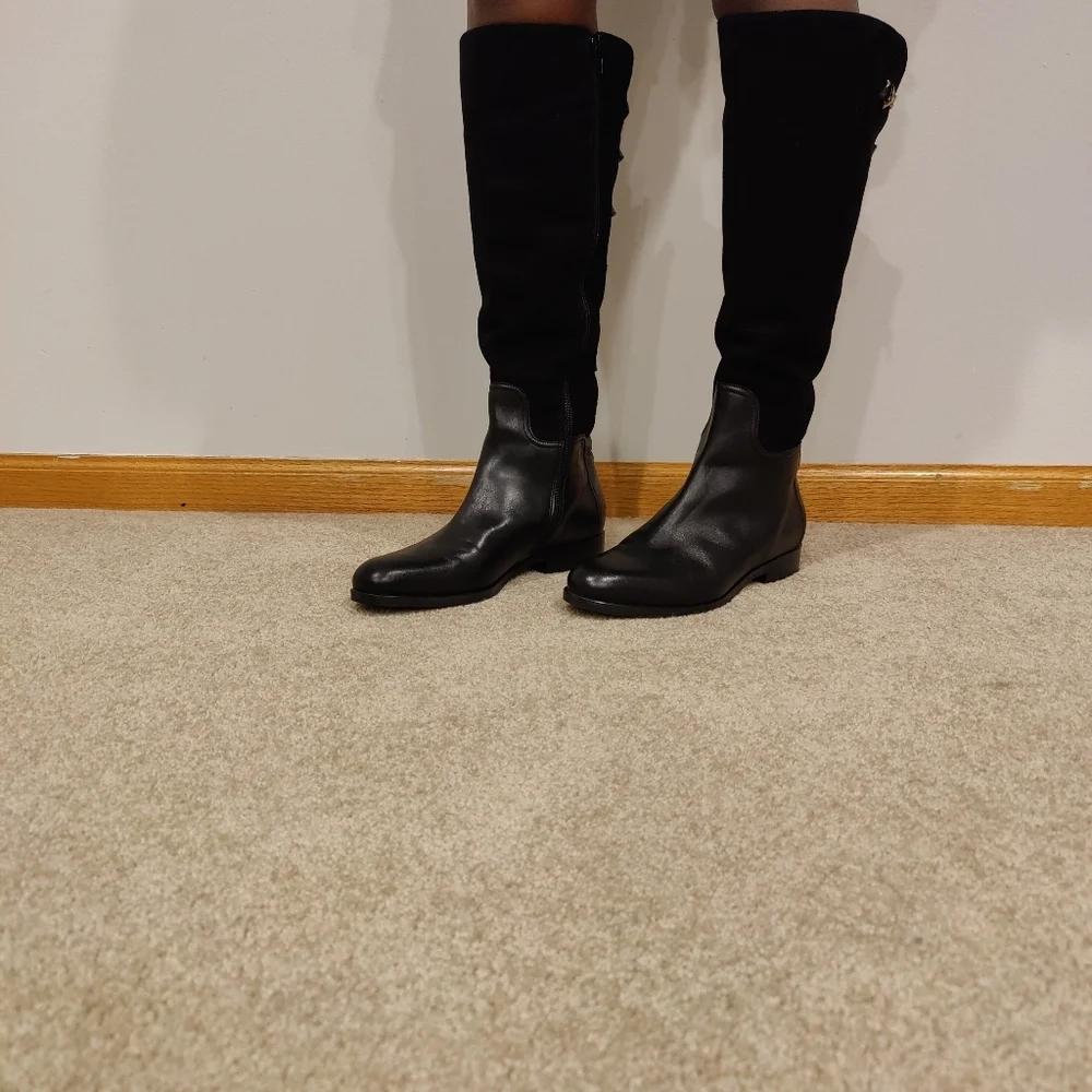 Heyraud Knee High Black Leather Boots